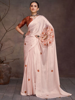 Akhilam - Women's Satin Cream Digital Print Saree with Unstitched Blouse