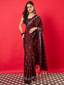 Akhilam - Women's Muslin Maroon Digital Print Saree with Unstitched Blouse