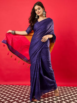 Akhilam - Women's Cotton Blue Woven Saree with Unstitched Blouse