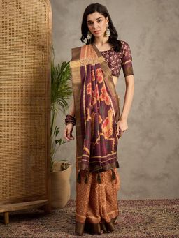 Akhilam - Women's Silk Blend Printed Saree with Unstitched Blouse