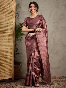 Akhilam - Women's Cotton Silk Maroon Printed Saree with Unstitched Blouse