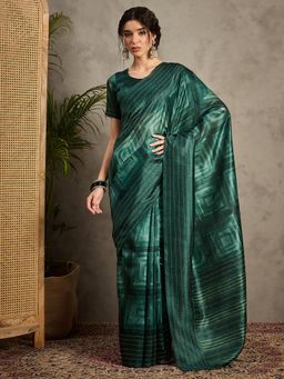 Akhilam - Women's Cotton Silk Green Printed Saree with Unstitched Blouse
