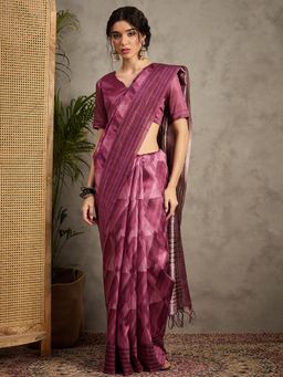 Akhilam - Women's Cotton Silk Magenta Printed Saree with Unstitched Blouse