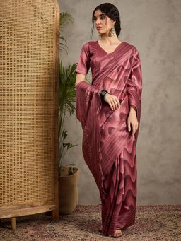 Akhilam - Women's Cotton Silk Onion Pink Printed Saree with Unstitched Blouse