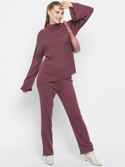 Club York - Wine Solid Turtle Neck Sweater with Pant (Set of 2)