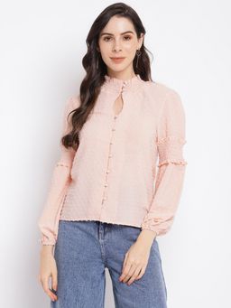 Latin Quarters - Womens Pink Dusky Full Sleeve Self Design Blouse