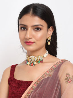 Ruby Raang Studio - Ruby Raang Kundan Multi-color Stone Maharani Choker with Earrings