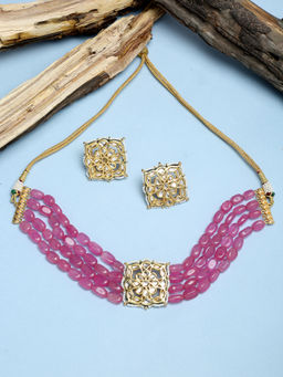 Ruby Raang Studio - Ruby Raang Pink Kundan Choker with Studs