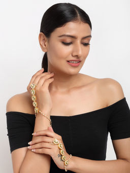 Ruby Raang Studio - Ruby Raang Green Tone Kundan Hand Harness (set of 2)