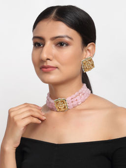 Ruby Raang Studio - Ruby Raang Pink Tone Kundan Choker with Studs