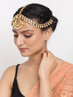 Ruby Raang Studio - Ruby Raang White Tone Kundan Matha Patti