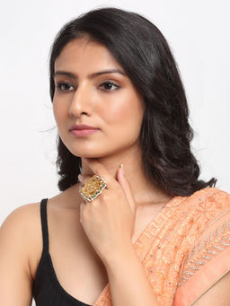 Ruby Raang Studio - Ruby Raang Green Tone Kundan Cocktail Ring