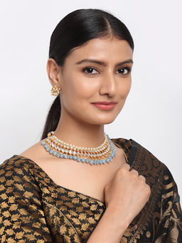 Ruby Raang Studio - Ruby Raang Blue Stone Kundan Choker with Studs
