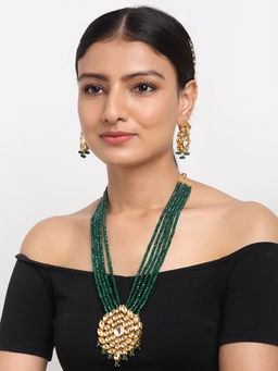 Ruby Raang Studio - Ruby Raang Gold Tone Long Kundan Neckpiece with Earrings