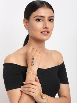 Ruby Raang Studio - Ruby Raang Green Maharani Kundan Hand Harness (set of 2)