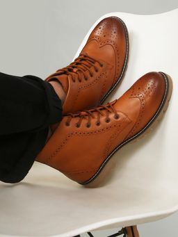 Yoho - Tan Brogue Boots for Men
