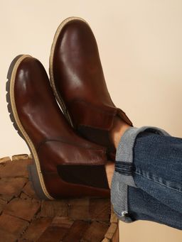 Yoho - Brown Leather Chelsea Boots for Men