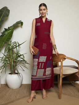 Shopping Queen - Maroon Geometric Printed Rayon Kurta and Palazzo
