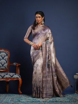 MEENA BAZAAR - Women Lavender Art Silk Embellished Saree Without Blouse