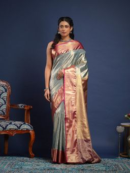 MEENA BAZAAR - Women Green Art Silk Handloom Saree Without Blouse