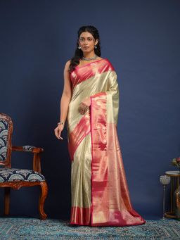 MEENA BAZAAR - Women Green Art Silk Handloom Saree Without Blouse