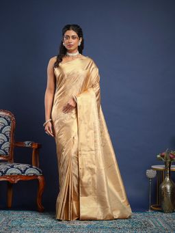 MEENA BAZAAR - Women Gold Art Silk Handloom Saree Without Blouse