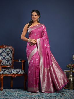 MEENA BAZAAR - Women Lavender Art Silk Handloom Saree Without Blouse
