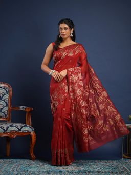 MEENA BAZAAR - Women Maroon Art Silk Handloom Saree Without Blouse