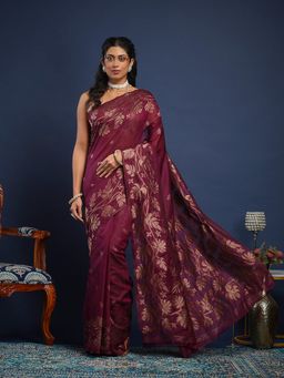 MEENA BAZAAR - Women Wine Art Silk Handloom Saree Without Blouse
