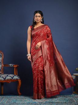 MEENA BAZAAR - Women Maroon Art Silk Handloom Saree Without Blouse