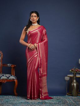 MEENA BAZAAR - Women Wine Crepe Handloom Saree Without Blouse