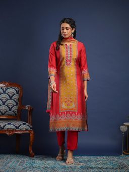 MEENA BAZAAR - Printed Muslin Pink Kurta with Pant and Dupatta