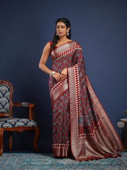 MEENA BAZAAR - Women Maroon Art Silk Handloom Saree Without Blouse