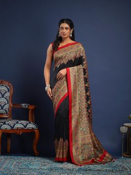 MEENA BAZAAR - Women Black Art Silk Printed Saree Without Blouse