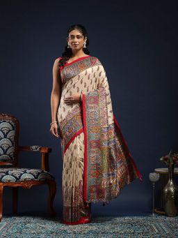 MEENA BAZAAR - Women Beige Art Silk Paisley Printed Saree Without Blouse