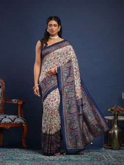 MEENA BAZAAR - Women Blue Art Silk Paisley Printed Saree Without Blouse