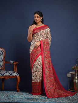 MEENA BAZAAR - Women Red Art Silk Paisley Printed Saree Without Blouse