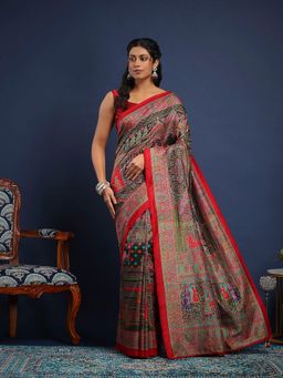 MEENA BAZAAR - Women Black Art Silk Printed Saree Without Blouse