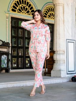 Saadgee - Jam Cotton Floral Print Pink Co-Ord Set