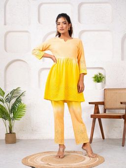 Saadgee - Cotton Shiffli Ombre Yellow Co-Ord Set