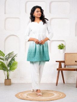 Saadgee - Cotton Shiffli Ombre Green Co-Ord Set