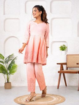 Saadgee - Cotton Shiffli Ombre Red Co-Ord Set