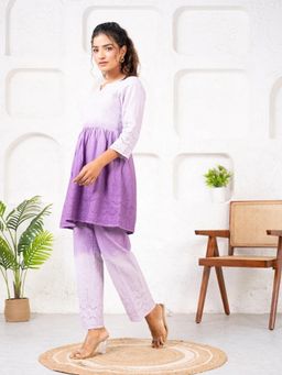 Saadgee - Cotton Shiffli Ombre Purple Co-Ord Set