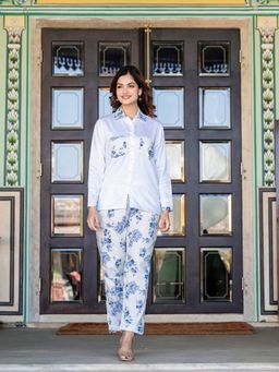 Saadgee - Pure Cotton Flower Detailing White Co-Ord Set