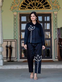 Saadgee - Italian Cotton Black Co-Ord Set