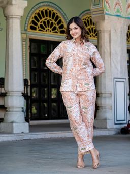 Saadgee - Pure Cotton Lace Detailing Peach Co-Ord Set