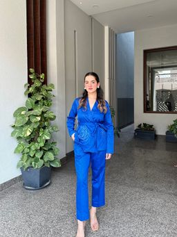 Saadgee - Italian Cotton Blazer Blue Co-Ord Set