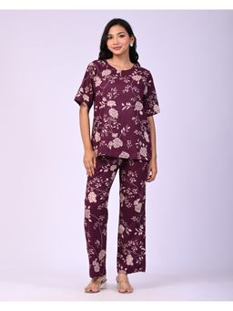Saadgee - Pure Cotton Floral Printed Purple Co-Ord Set