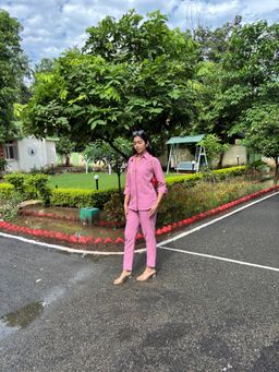 Saadgee - Italian Crepe Palm Tree Pink Co-Ord Set