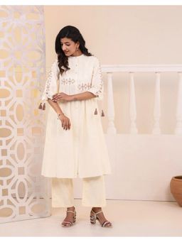 STUDIO MISRI - Off White Embroidered Kurta and Palazzo